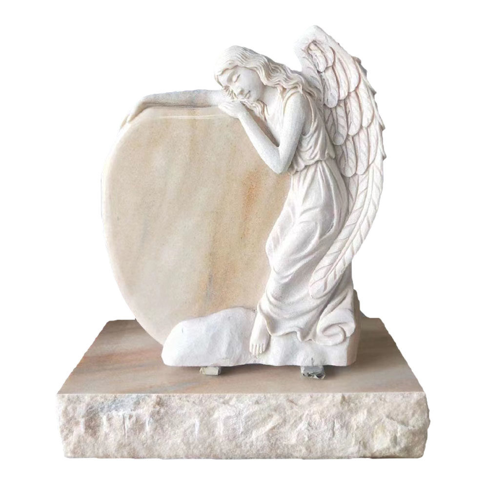 Beige Marble Sleeping Angel Gravestone Monument